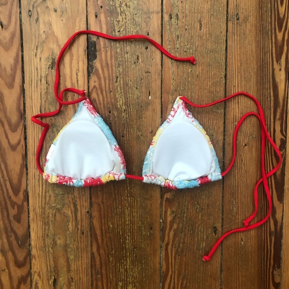 Xhilaration Floral Crochet Triangle Bikini Top Red Blue Yellow Boho Swim Small - Picture 5 of 6
